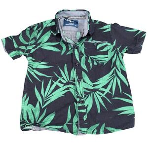 Voyage Craft Flow Toddler Boys Shirt 4T Navy Green Palm Leaves Button Down
